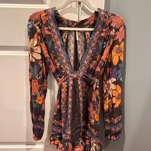 Free People Floral Tunic in Brown and Orange